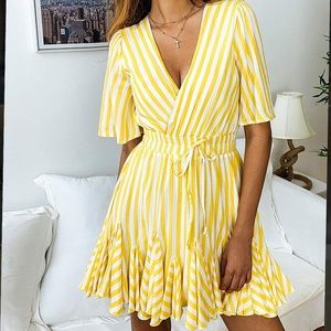Yellow and White Striped Dress